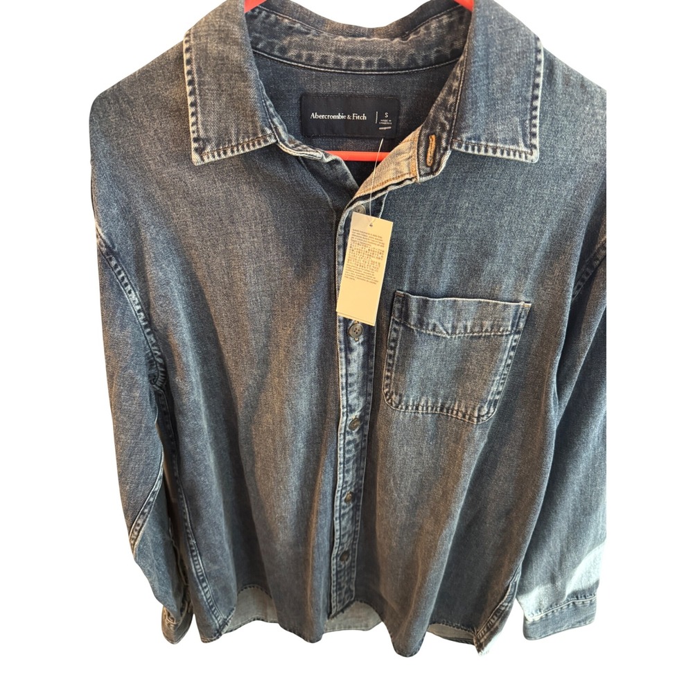 Abercrombie & Fitch Womens Denim Button Up Shirt Dark Wash Blue Small 125-293